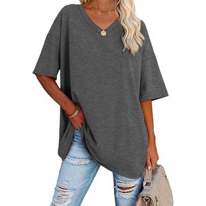Camisetas de mujer transpirables estilo streetwear al por mayor, clásicas, oversize, con cuello en V, holgadas e informales para damas. - Product Image 3