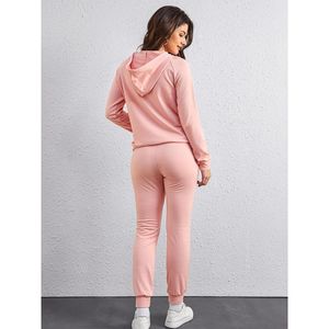 Conjunto deportivo de dos piezas para mujer, otoño invierno, informal, para correr, de alta calidad, sudadera corta con capucha y pantalones deportivos. - Product Image 3