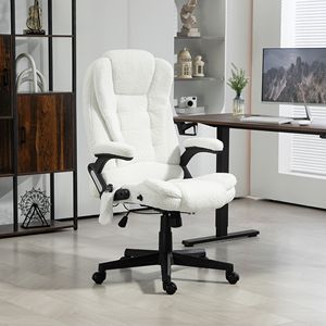 Sedia da Ufficio Direzionale a 6 Punti di Supporto, Design Tradizionale, Velluto Bianco, Schienale Alto, Altezza Regolabile, Materiale PU, Massaggio Termico Vibrante - Product Image 2