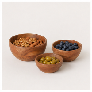 Ensemble de bols de service en bois d'acacia écologiques faits à la main, bols à salade et à fruits en bois à grain naturel pour la cuisine et la restauration - Product Image 4