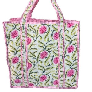 Bolsa de Mano de Algodón con Bordado Floral y Ribete a Rayas Rosas, Estilo Bohemio, Abierta, para Compras, Uso en Todas las Estaciones - Product Image 4