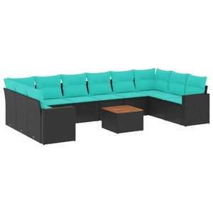 <b>Black</b> Poly Rattan Patio <b>Sofa</b> Set With Cushions 11 Piece Outdoor <b>Garden</b> Furniture Contemporary Style - Product Image 2