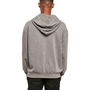 Sweat-shirt à capuche surdimensionné pour homme, gris uni, 100% coton molletonné, décontracté, avec poche brodée, vêtements d'hiver - Product Image 2