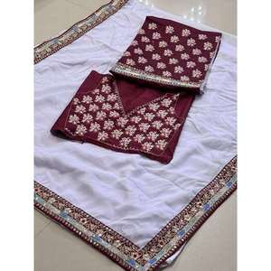 DESIGNER TABBY <b>ORGANZA</b> <b>SILK</b> EMBROIDERY SEQUENCE WORK LACE BORDER SAREE WITH UNSTTICHED BLOUSE - Product Image 3