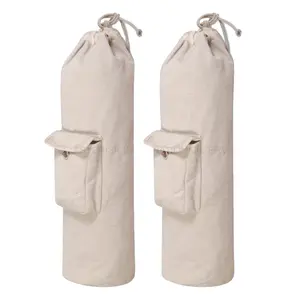 Çevre dostu doğal spor pamuk tuval Yoga Mat çantası ayarlanabilir kayış beyaz kanvas çanta-toptan Yoga egzersiz büyük çanta