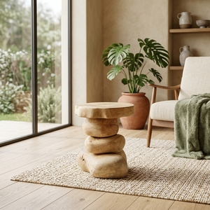 Taburete Apilable Ecológico de Raíz de Teca Natural Moderno, Taburete Decorativo de Madera para Apartamento o Muebles para el Hogar - Product Image 6