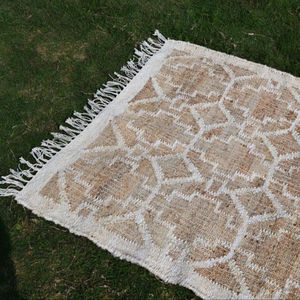Alfombra de Escalera Hecha a Mano de Yute y Algodón |   Alfombra geométrica con flecos |   Alfombra Boho Natural para Sala de Estar o Dormitorio, Reversible - Product Image 6
