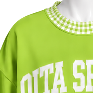 <b>Mens</b> Lime Green Crewneck Sweatshirt Gingham Check Trim <b>Long</b> <b>Sleeve</b> Casual Pullover Fashion Streetwear Athletic Sports <b>Top</b> - Product Image 5