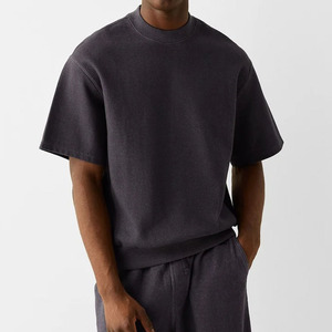 T-shirt à manches courtes pour homme, gris foncé, col rond, 100% coton, tricoté, décontracté, couleur unie, design simple, coupe classique - Product Image 1