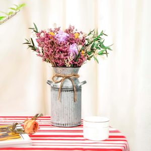 Rustic Galvanized Steel Tabletop <b>Vase</b> With Handle For Home Decor Housewarming Gift - Product Image 6