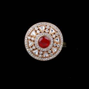Priya Polki Designer 18K Gold Plated Zircon Gemstone Ring for Women - Product Image 3