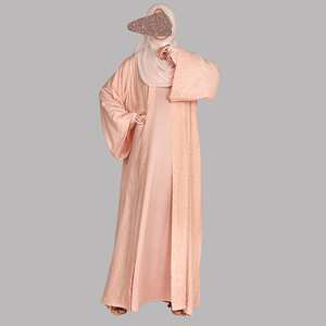 OEM Private Label Women Abaya Premium Modest <b>Islamic</b> <b>Clothing</b> with Matching Hijab Sets Satin Plaid OEM Service - Product Image 3