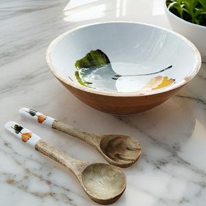High Quality Eco-Friendly Polished Modern <b>Sticker</b> Enamel Printed Large Size Acacia Wood <b>Bowl</b> Serving Mixing Salad Soup Handmade - Product Image 4