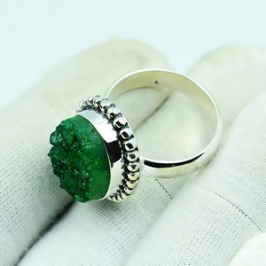 Druzy <b>Quartz</b> <b>Ring</b> Sterling Silver Handmade Boho Statement Green Druzy Jewelry Natural Gemstone <b>Ring</b> For Women - Product Image 2