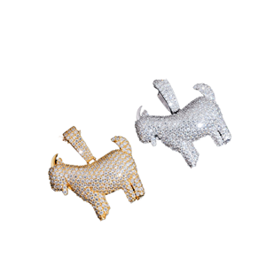 Colgante de Moissanita con Diseño de Cabra, Collar Hip Hop Totalmente Cubierto de Diamantes, Diseño de Cruz Chapado en Oro de 14K, Joyería Unisex con Certificación GRA - Product Image 3