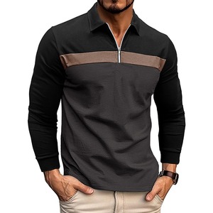 Camiseta de punto de manga corta para hombre con bloques de color, cuello redondo, ajuste regular, uso casual, ribete en contraste, granate, azul marino, gris, transpirable - Product Image 2