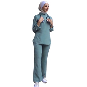 Stylish Custom Muslim Woven Spandex/Polyester Medical <b>Scrub</b> <b>Set</b> Nursing Uniform Long Sleeve Modest Fit for Women Hospitals - Product Image 3