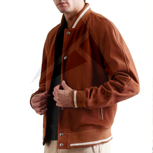 <b>Men's</b> Brown <b>Suede</b> Varsity <b>Jacket</b> Turn-down Collar Regular Fit Casual Autumn Wear Button Closure Solid Color - Product Image 1