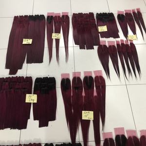 Tissage de cheveux de haute qualité, couleur vin, même cuticule, os aligné, mèches de cheveux lisses, prix de gros - Product Image 3