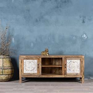 Console TV de luxe moderne en bois massif avec tiroirs, finition naturelle écologique haut de gamme, sculpture artisanale, pour salon et hôpital - Product Image 4