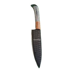 Handmade Black Powder Coated Chef Knife with Pakka Wood Handle and Pure <b>Leather</b> Sheath for Kitchen Use - Product Image 4