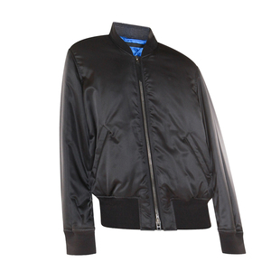Veste en satin pour homme de bonne qualité, couleur noire, poignets élastiques, coupe ajustée, unie, veste varsity en satin pour femme - Product Image 3