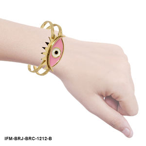 Brazalete de latón hecho a mano con esmalte rosa, diseño de ojo, ajustable, resistente al deslustre, talismán, joyería para mujer, aniversario - Product Image 2