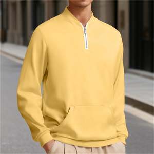 Sweatshirt for Mens Basic Quarter Zipper Long Sleeve Loose Fit Solid Color with Pocket Mandarin/ Band Collar OEM Custom Logo - Product Image 1