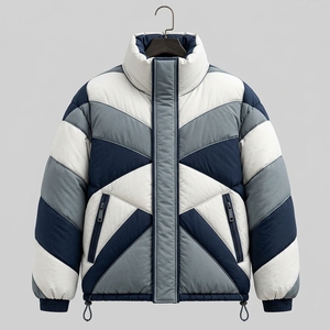 <b>Mens</b> Color Block Puffer Jacket Quilted Winter <b>Coat</b> Navy Gray <b>White</b> Insulated Full Zip Warm Outdoor Fashion Jacket - Product Image 3