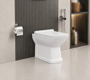 Cuvette de toilette moderne en céramique blanche écologique monobloc à poser au sol avec drainage en S/P - Product Image 1