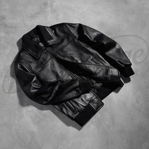 Blouson Bomber Urbain pour Homme en Cuir Nappa Noir avec Capuche Intégrée en Jersey, Veste d'extérieur Zippée en Véritable Peau de Mouton – Vente en Gros - Product Image 1