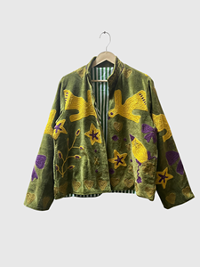 Chaqueta de terciopelo con cuello mandarín y patrón animal bordado a mano, manga larga, talla grande, para otoño. - Product Image 1