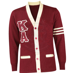 Cardigan tricoté bordeaux pour hommes, avec lettres grecques KAP, en acrylique, manches longues, col en V, style universitaire, pour fraternités et sororités - Product Image 1