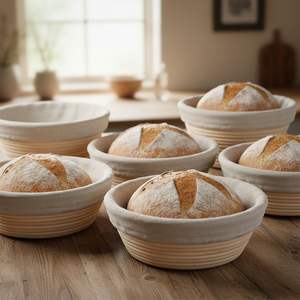 Cesta de fermentación de ratán natural para pan de masa madre, cesta redonda tipo banneton con forro de lino, herramienta de panadería hecha a mano - Product Image 4