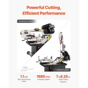 Sierra de cinta horizontal para metal de 1.1 kW, corte vertical de 0-45°, capacidad de corte rectangular de 7 x 8.25, 110/220V - Product Image 2