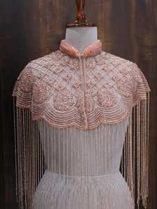 Poncho de diseñador para adultos con cuentas y cristales bordados, tela de organza antiestática, flecos hechos a mano, transpirable, para uso nocturno, con perlas en la parte delantera. - Product Image 3