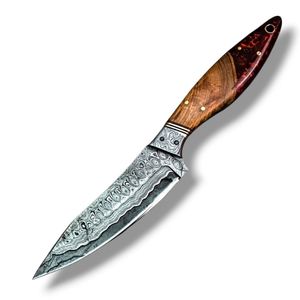 Cuchillos de Caza de Acero de Damasco y Cobre, Hechos a Mano, para Supervivencia al Aire Libre, con Hoja Fija y Elegante Patrón Decorativo para Camping - Product Image 1