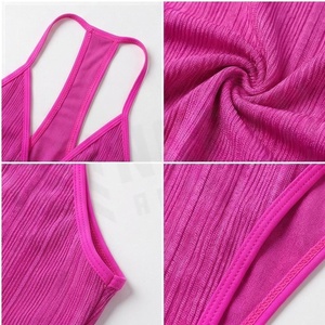 Maillot de bain une pièce côtelé rose à dos nu avec bas string, tenue de plage extensible pour femme, maillot de bain tricoté couleur unie - Product Image 6