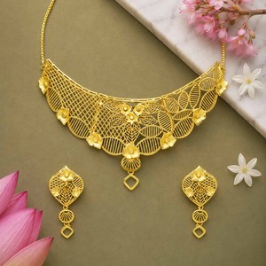 สร้อยคอชอคเกอร์แฟชั่นสไตล์ดูไบชุบทอง 14K 18K 24K แบบไมครอน ดีไซน์ลายดอกไม้แบบดั้งเดิมสำหรับเจ้าสาว ขายส่ง - Product Image 2