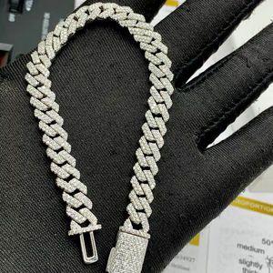 Chaîne cubaine en argent sterling 925 de 15 mm à 3 rangs, sertie de diamants Moissanite, bijoux hip-hop, cadeau - Product Image 1