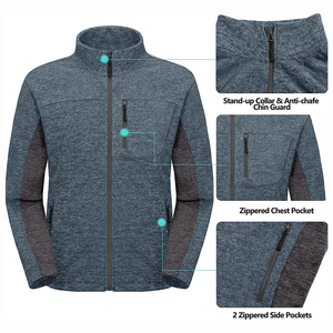 Fleece Jacket Soft Touch Full Zip <b>Mens</b> Winter Polar Fleece Jacket Warm Casual Outdoor Travel <b>Coat</b> Grey Zip Up <b>Long</b> Sleeve - Product Image 4