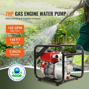 Bomba de agua a gasolina de 7HP, 2 pulgadas, 142 GPM, elevación de 148 pies, succión de 22 pies, motor de gasolina de 4 tiempos para agua sucia, mangueras de jardín y carretes. - Product Image 2