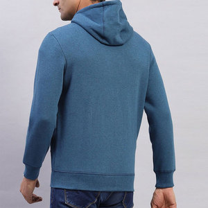 Sudadera con Capucha Azul para Hombre, Cierre de Cremallera, Corte Regular, Felpa Francesa, Color Sólido, Informal, para Otoño - Product Image 2