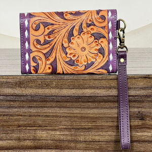 Cartera de Mano Mini de Cuero Vacuno Genuino de Lujo para Mujer, con Diseño Floral, Estilo Western, Tarjetero, Protección RFID, para Viaje - Product Image 5