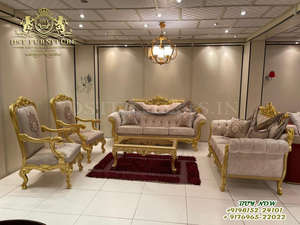 Conjunto de sofá de sala de estar de 7 plazas con acabado europeo, conjunto de sofá de madera de teca con acabado blanco de lujo, juego de sofás tallados a mano tradicional - Product Image 5