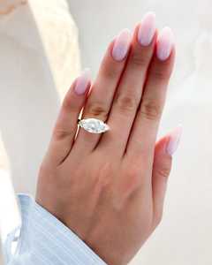 Marquise Cut Lab Grown Diamond Solitaire Engagement <b>Ring</b> 14k Gold 925Silver 4ct Half Bezel Wide 3.5mm Band Manufacture Wholesale - Product Image 2