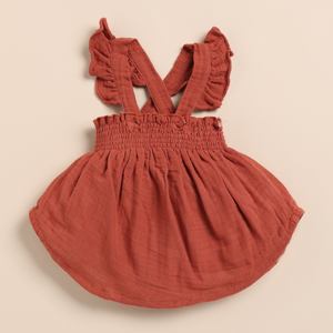 Premium Quality Organic <b>Muslin</b> Sleeveless Frill Top and Bloomer Set in Picante + Olive Premium <b>Baby</b> Clothing - Product Image 2