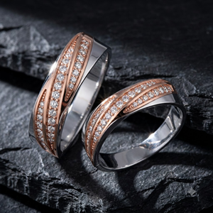 Anillo de Pareja Clásico de Dos Tonos, Chapado en Oro de 18K y 14K, con Diamante Cultivado en Laboratorio de Corte Brillante Redondo, Diamante CVD, Joyería Unisex para Boda - Product Image 1