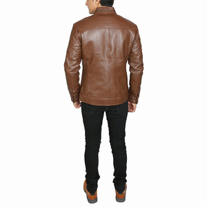 Veste en cuir d'agneau pour homme, style streetwear, hiver, qualité supérieure, avec impression de logo personnalisée et col montant. - Product Image 1
