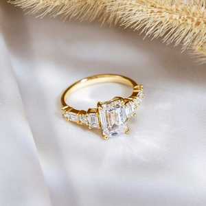 Lab Grown 2.00Ct Emerald Cut Diamond Cluster <b>Ring</b> For Women's 14K Solid Gold Fine Anniversary Surprise Gift For Girlfriends - Product Image 3